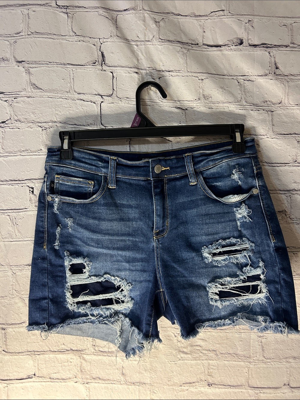 Judy Blue Distressed Medium Blue Denim Shorts